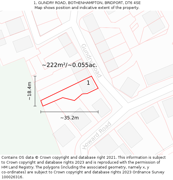 1, GUNDRY ROAD, BOTHENHAMPTON, BRIDPORT, DT6 4SE: Plot and title map