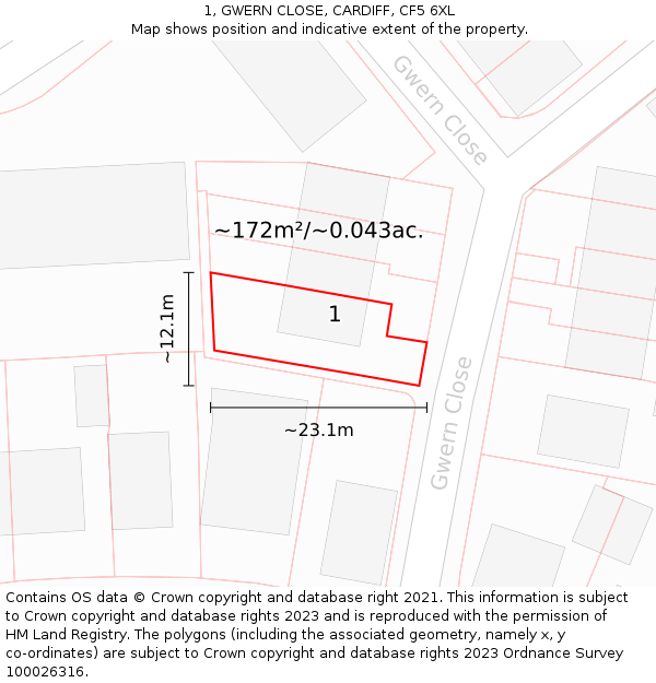 1, GWERN CLOSE, CARDIFF, CF5 6XL: Plot and title map