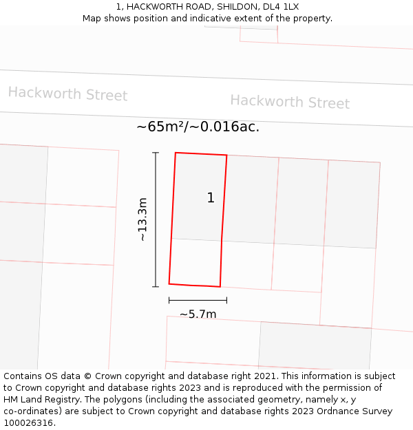 1, HACKWORTH ROAD, SHILDON, DL4 1LX: Plot and title map