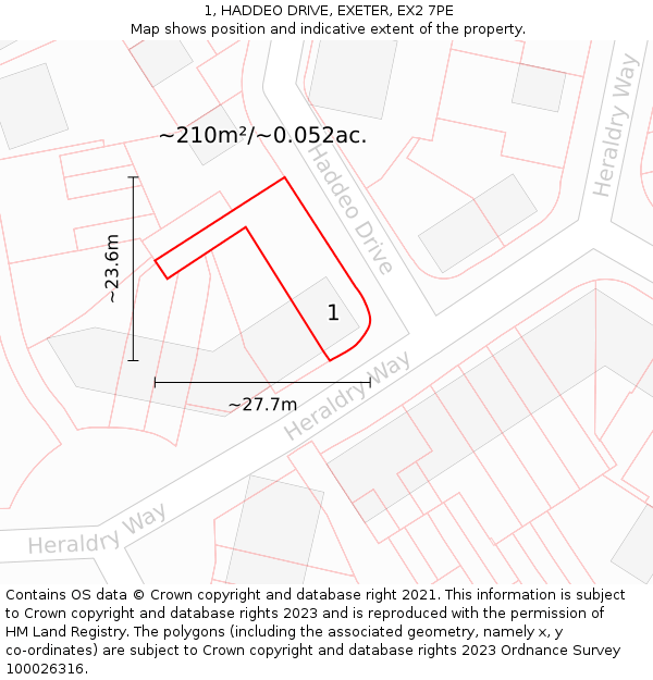 1, HADDEO DRIVE, EXETER, EX2 7PE: Plot and title map