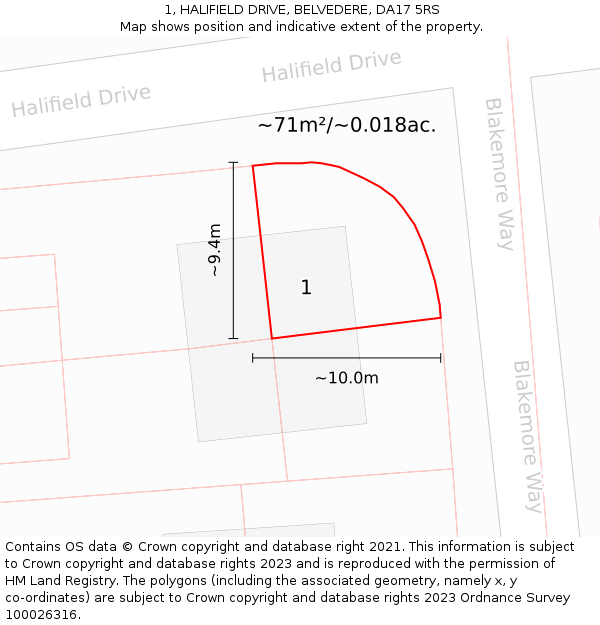 1, HALIFIELD DRIVE, BELVEDERE, DA17 5RS: Plot and title map