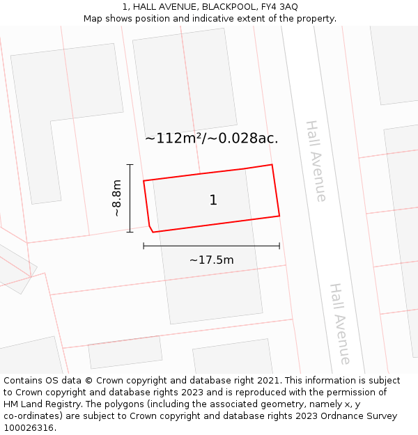 1, HALL AVENUE, BLACKPOOL, FY4 3AQ: Plot and title map