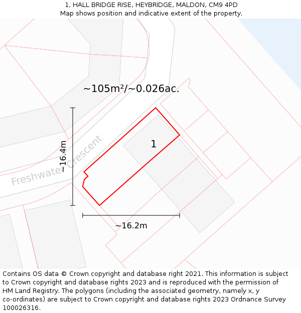 1, HALL BRIDGE RISE, HEYBRIDGE, MALDON, CM9 4PD: Plot and title map