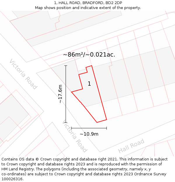 1, HALL ROAD, BRADFORD, BD2 2DP: Plot and title map