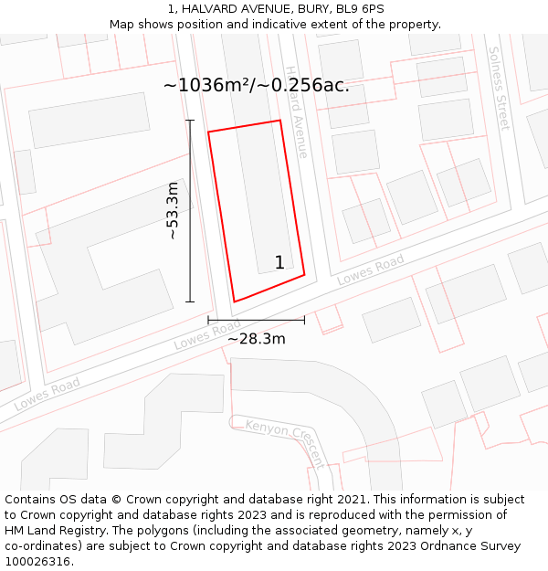 1, HALVARD AVENUE, BURY, BL9 6PS: Plot and title map