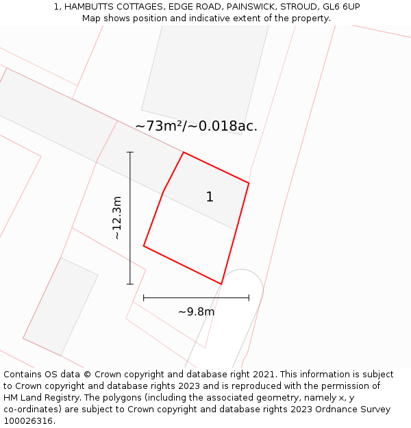 1, HAMBUTTS COTTAGES, EDGE ROAD, PAINSWICK, STROUD, GL6 6UP: Plot and title map