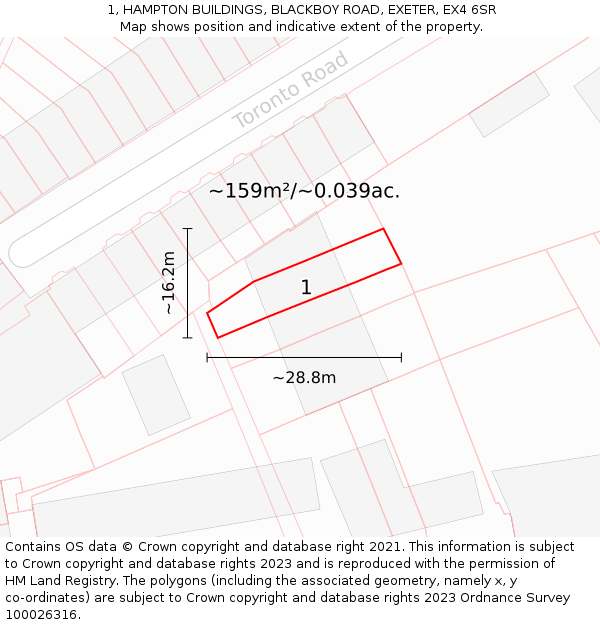 1, HAMPTON BUILDINGS, BLACKBOY ROAD, EXETER, EX4 6SR: Plot and title map