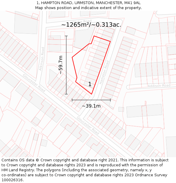 1, HAMPTON ROAD, URMSTON, MANCHESTER, M41 9AL: Plot and title map