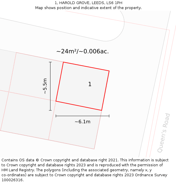 1, HAROLD GROVE, LEEDS, LS6 1PH: Plot and title map