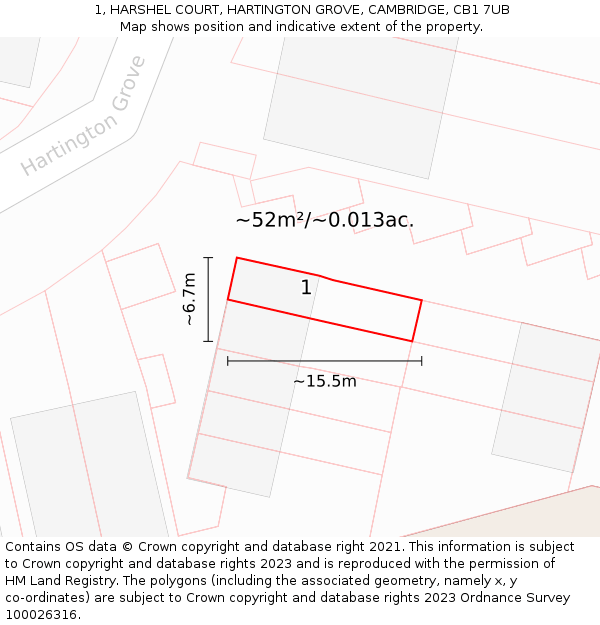 1, HARSHEL COURT, HARTINGTON GROVE, CAMBRIDGE, CB1 7UB: Plot and title map