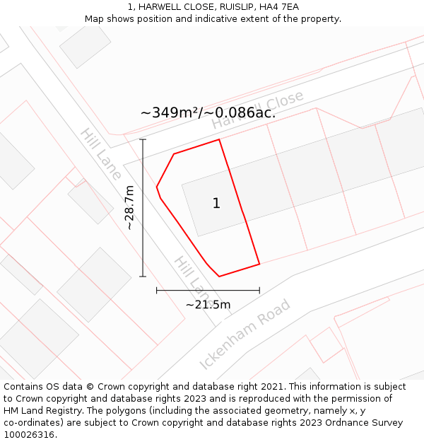 1, HARWELL CLOSE, RUISLIP, HA4 7EA: Plot and title map