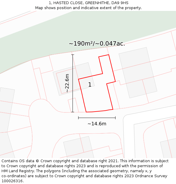 1, HASTED CLOSE, GREENHITHE, DA9 9HS: Plot and title map
