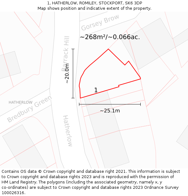 1, HATHERLOW, ROMILEY, STOCKPORT, SK6 3DP: Plot and title map