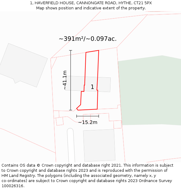 1, HAVERFIELD HOUSE, CANNONGATE ROAD, HYTHE, CT21 5PX: Plot and title map