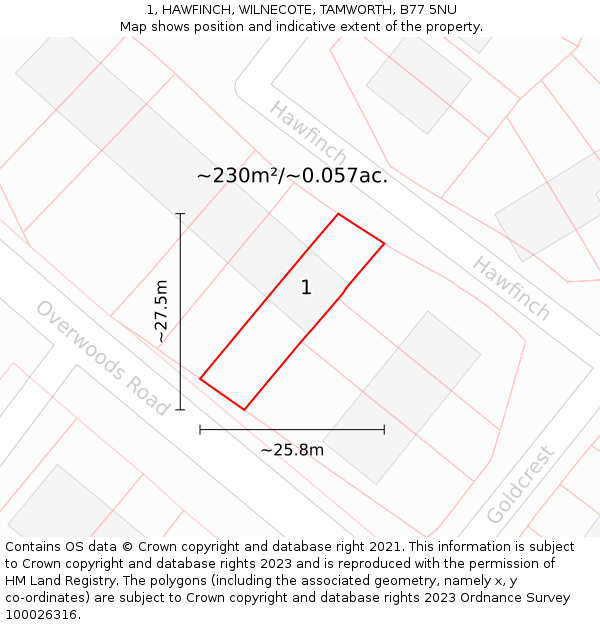 1, HAWFINCH, WILNECOTE, TAMWORTH, B77 5NU: Plot and title map