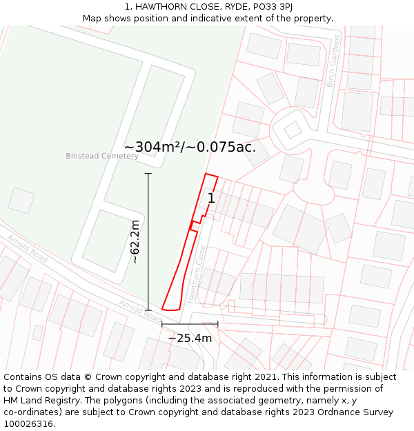 1, HAWTHORN CLOSE, RYDE, PO33 3PJ: Plot and title map