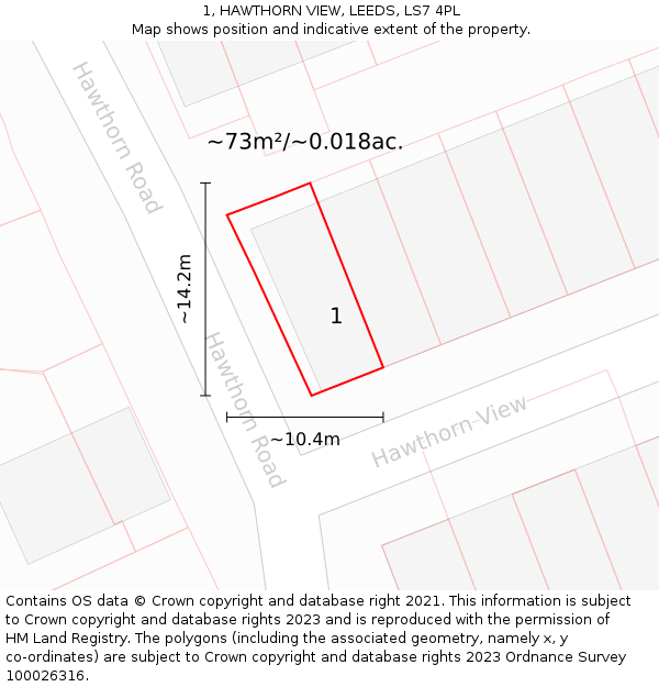 1, HAWTHORN VIEW, LEEDS, LS7 4PL: Plot and title map