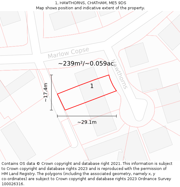 1, HAWTHORNS, CHATHAM, ME5 9DS: Plot and title map