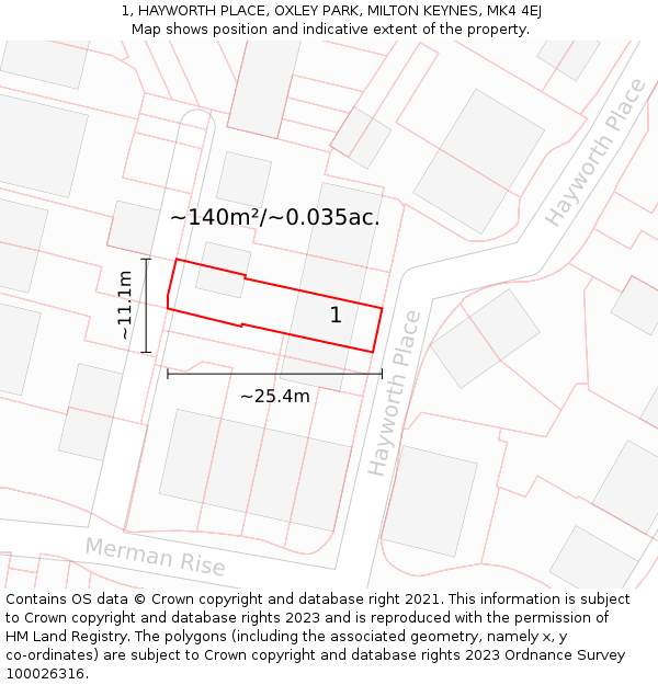 1, HAYWORTH PLACE, OXLEY PARK, MILTON KEYNES, MK4 4EJ: Plot and title map