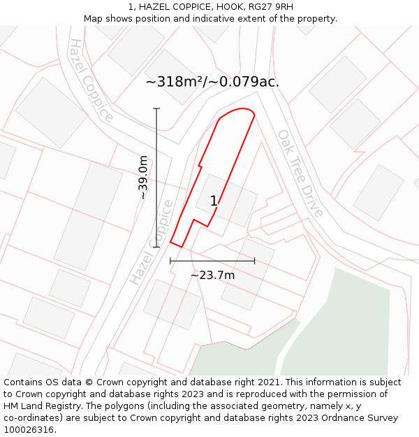 1, HAZEL COPPICE, HOOK, RG27 9RH: Plot and title map