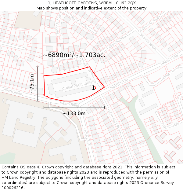 1, HEATHCOTE GARDENS, WIRRAL, CH63 2QX: Plot and title map