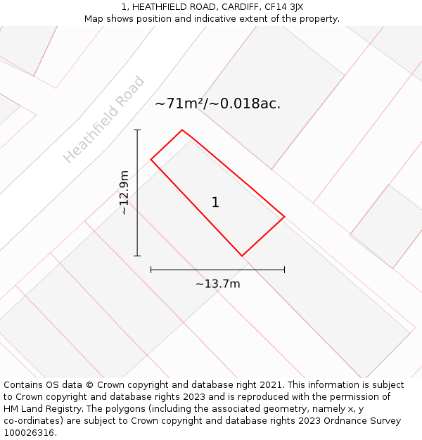1, HEATHFIELD ROAD, CARDIFF, CF14 3JX: Plot and title map