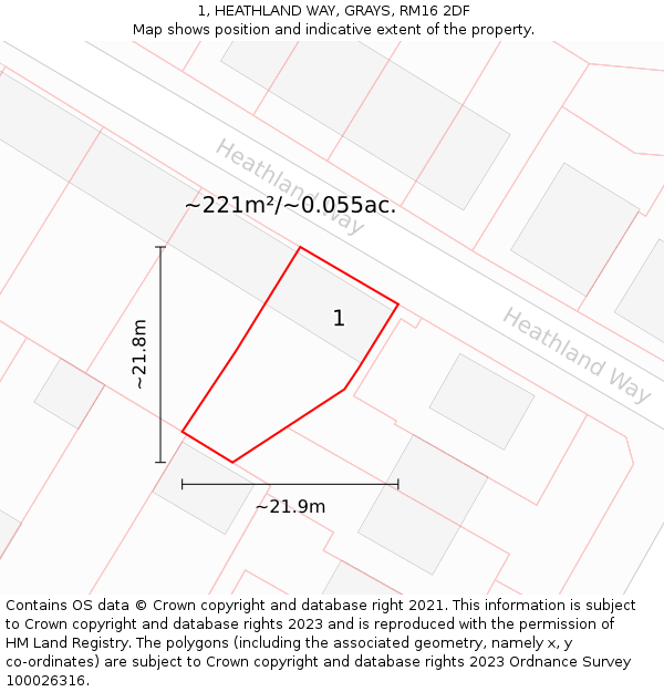 1, HEATHLAND WAY, GRAYS, RM16 2DF: Plot and title map