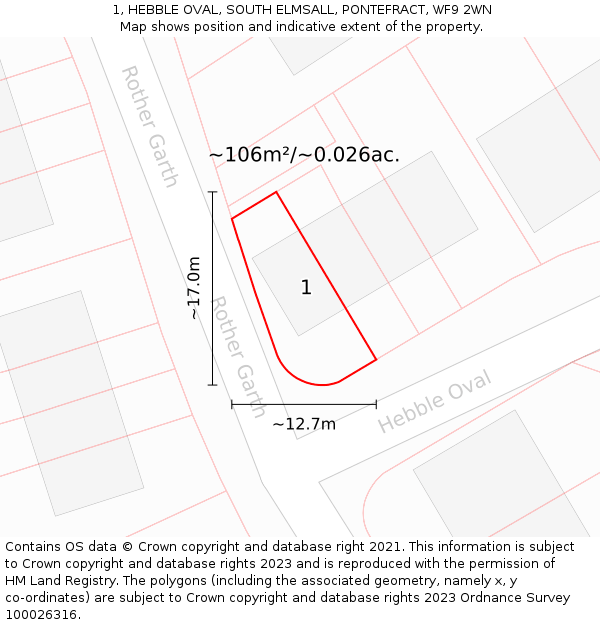 1, HEBBLE OVAL, SOUTH ELMSALL, PONTEFRACT, WF9 2WN: Plot and title map