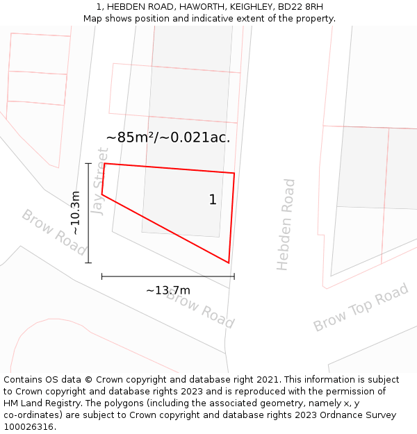 1, HEBDEN ROAD, HAWORTH, KEIGHLEY, BD22 8RH: Plot and title map