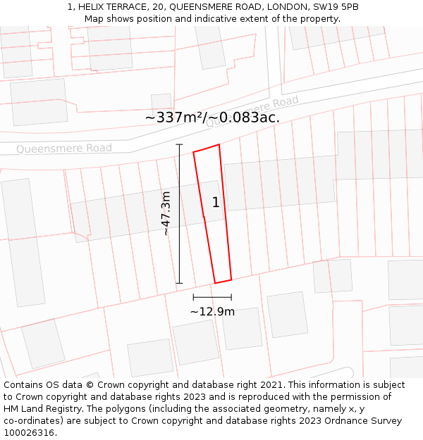 1, HELIX TERRACE, 20, QUEENSMERE ROAD, LONDON, SW19 5PB: Plot and title map
