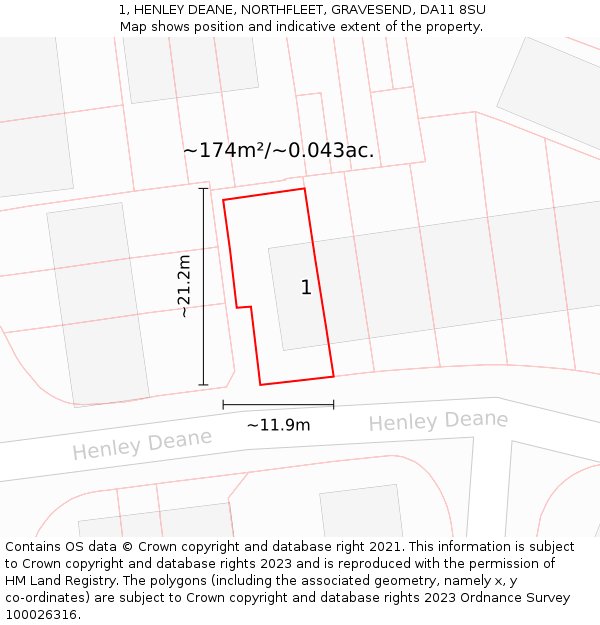 1, HENLEY DEANE, NORTHFLEET, GRAVESEND, DA11 8SU: Plot and title map