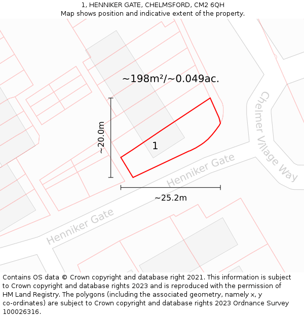 1, HENNIKER GATE, CHELMSFORD, CM2 6QH: Plot and title map
