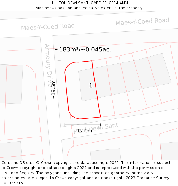 1, HEOL DEWI SANT, CARDIFF, CF14 4NN: Plot and title map