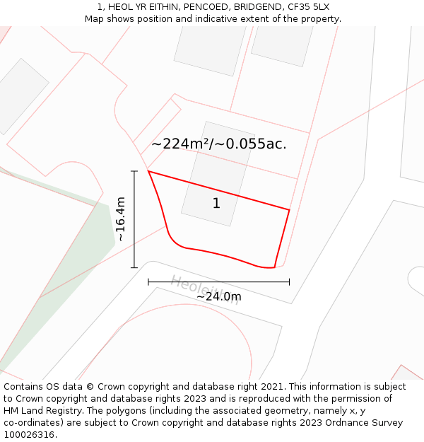 1, HEOL YR EITHIN, PENCOED, BRIDGEND, CF35 5LX: Plot and title map