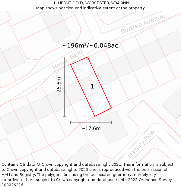 1, HERNE FIELD, WORCESTER, WR4 0NN: Plot and title map