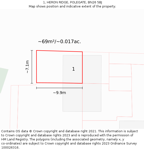 1, HERON RIDGE, POLEGATE, BN26 5BJ: Plot and title map