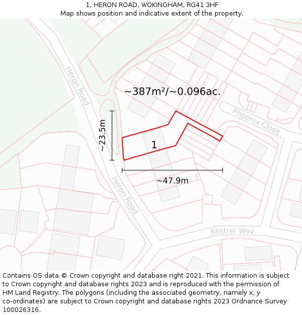 1, HERON ROAD, WOKINGHAM, RG41 3HF: Plot and title map