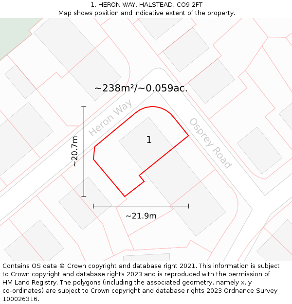 1, HERON WAY, HALSTEAD, CO9 2FT: Plot and title map