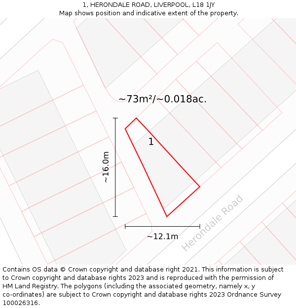 1, HERONDALE ROAD, LIVERPOOL, L18 1JY: Plot and title map