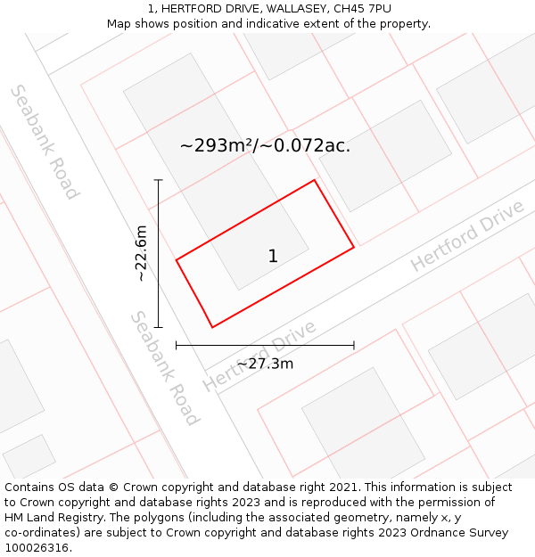 1, HERTFORD DRIVE, WALLASEY, CH45 7PU: Plot and title map