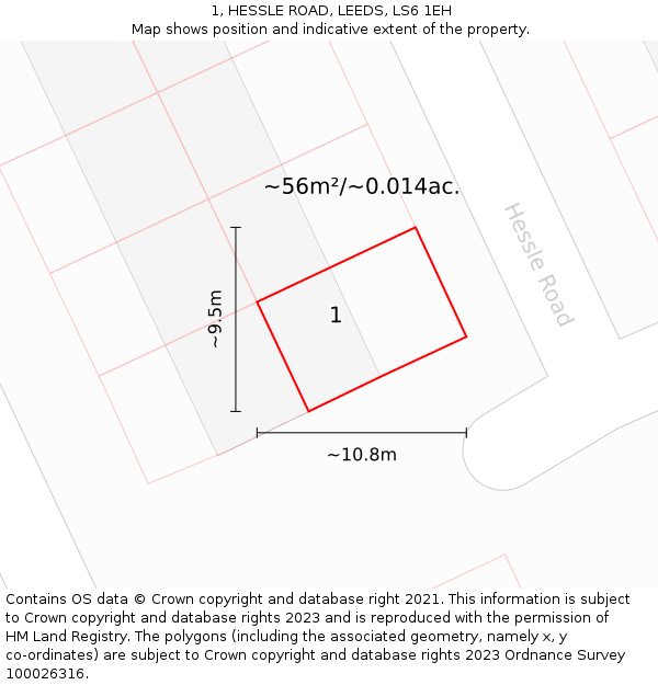 1, HESSLE ROAD, LEEDS, LS6 1EH: Plot and title map
