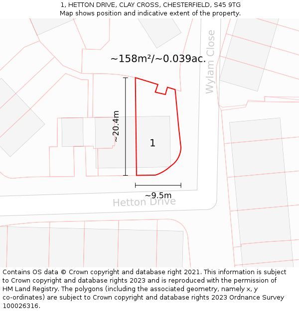 1, HETTON DRIVE, CLAY CROSS, CHESTERFIELD, S45 9TG: Plot and title map