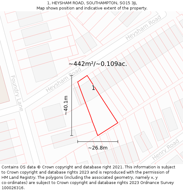 1, HEYSHAM ROAD, SOUTHAMPTON, SO15 3JL: Plot and title map