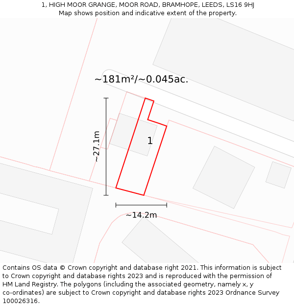 1, HIGH MOOR GRANGE, MOOR ROAD, BRAMHOPE, LEEDS, LS16 9HJ: Plot and title map