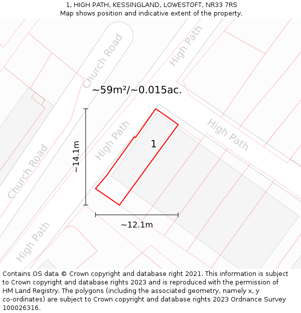 1, HIGH PATH, KESSINGLAND, LOWESTOFT, NR33 7RS: Plot and title map