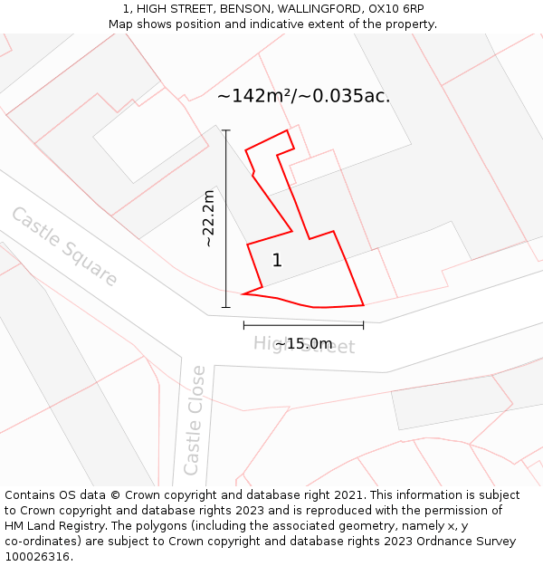 1, HIGH STREET, BENSON, WALLINGFORD, OX10 6RP: Plot and title map