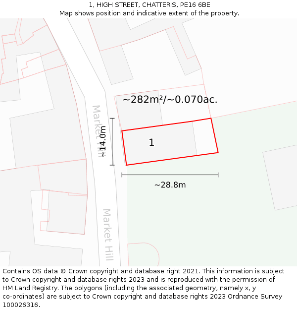1, HIGH STREET, CHATTERIS, PE16 6BE: Plot and title map