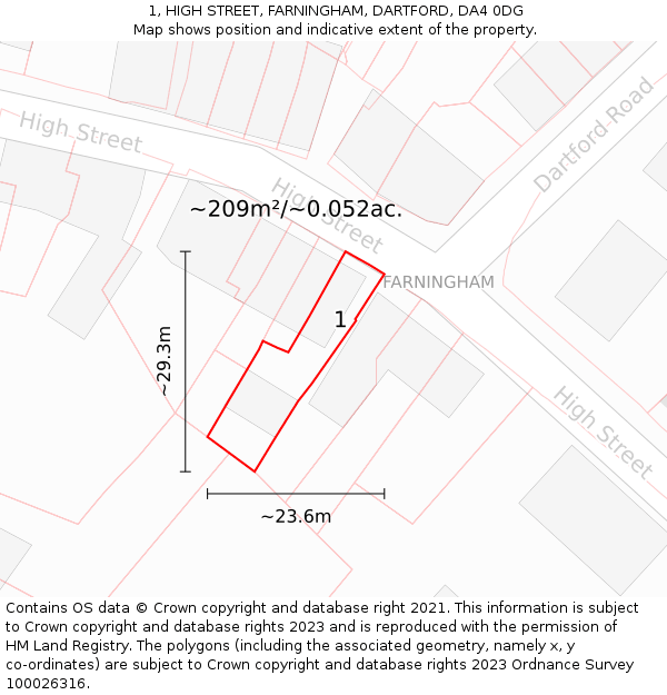 1, HIGH STREET, FARNINGHAM, DARTFORD, DA4 0DG: Plot and title map