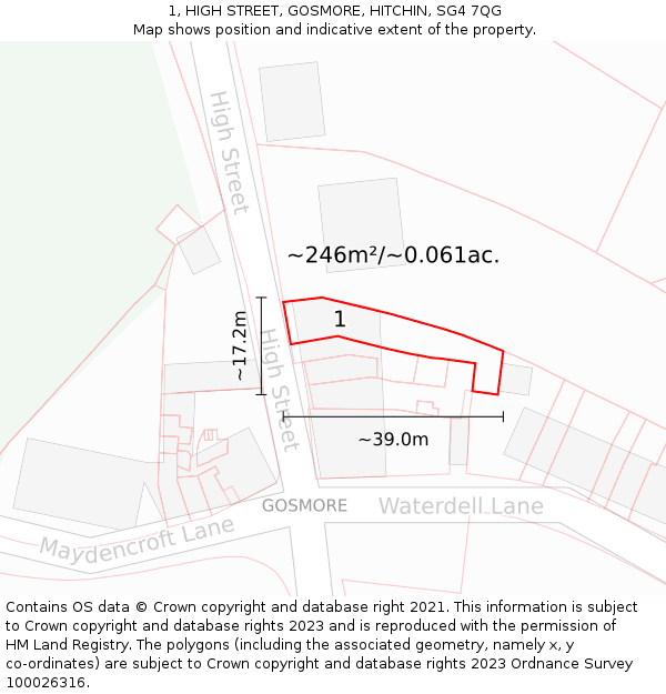 1, HIGH STREET, GOSMORE, HITCHIN, SG4 7QG: Plot and title map