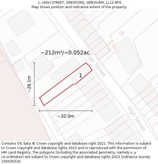 1, HIGH STREET, GRESFORD, WREXHAM, LL12 8PS: Plot and title map